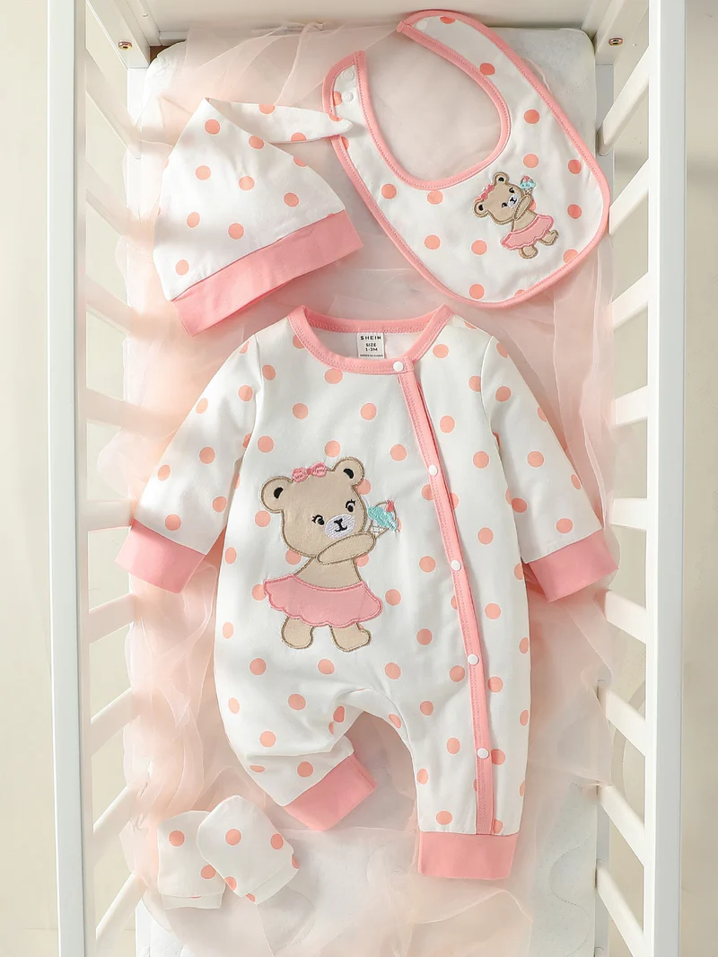 Baby Cartoon Graphic Polka Dot Print Jumpsuit Set image 1